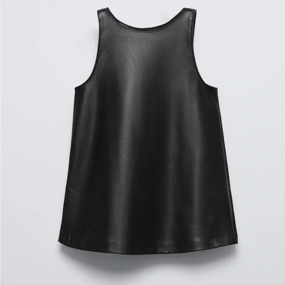 NWT Zara girls Black studded pinafore Faux Leather Kids Dress 3T - Picture 2 of 3